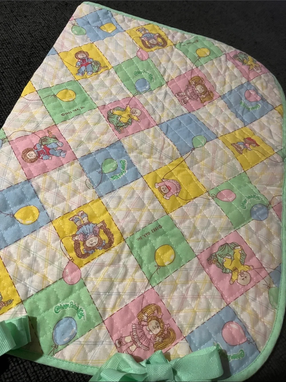 Vintage 1983 Cabbage, patch Pastel Quilted Baby sleeping bag with Mint Trim